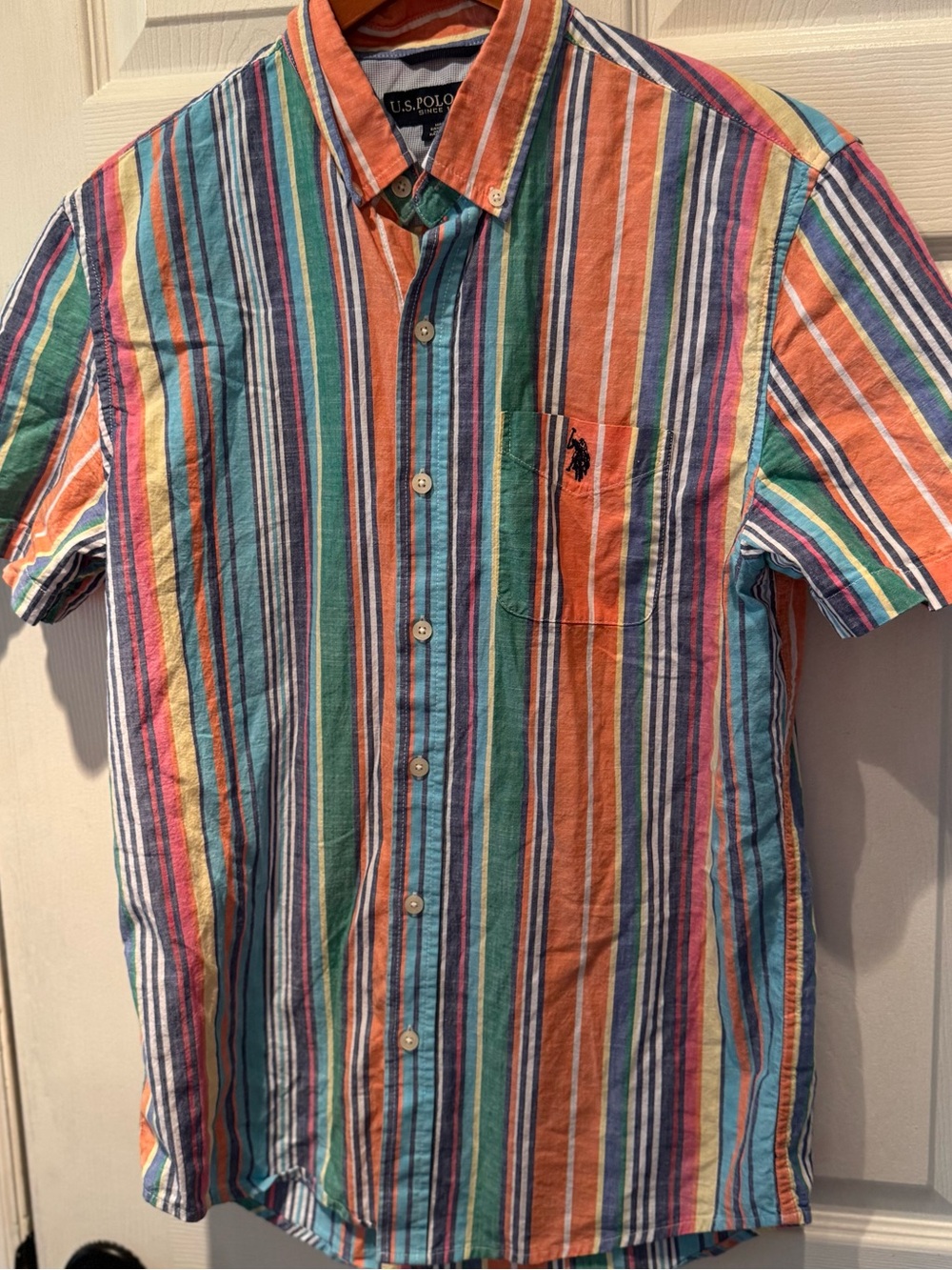 U.S. Polo Assn. Multicolor Striped Short-Sleeve Button-Down Shirt Mens small